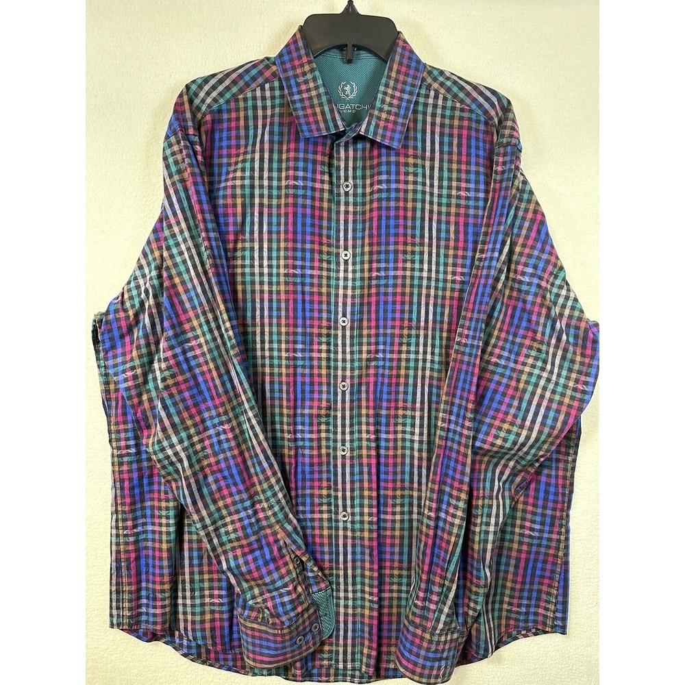 Bugatchi Uomo Classic Fit Long Sleeve Plaid Woven Shirt Mens XL Multicolor